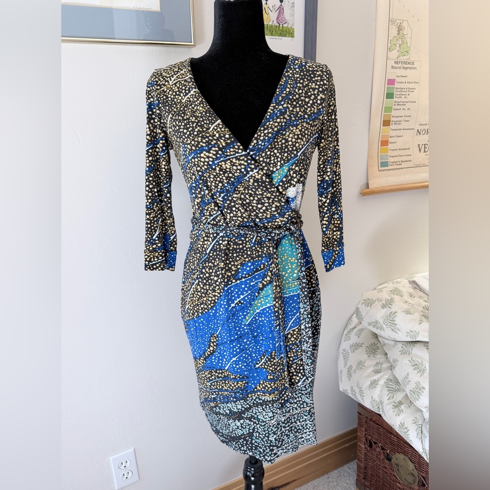 Diane Von Furstenberg Blue and Black Patterned Dress